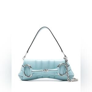Gucci baby Blue Shoulder Horsebit Chain Small Leather Shoulder Bag